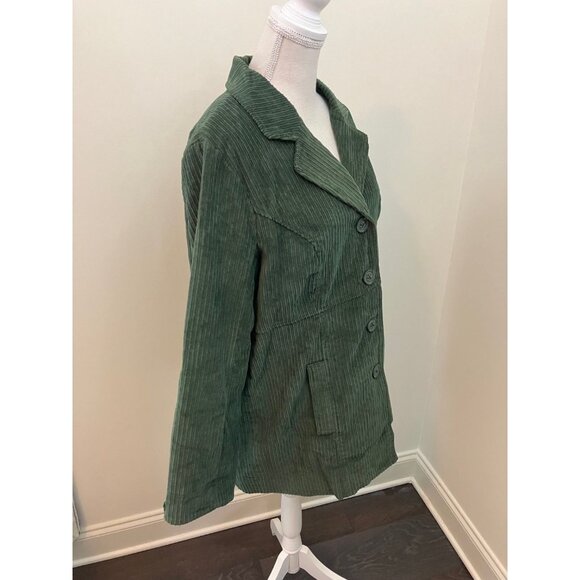 D & Co Green Corduroy Long Sleeve Button Front Size Large - Picture 3 of 5